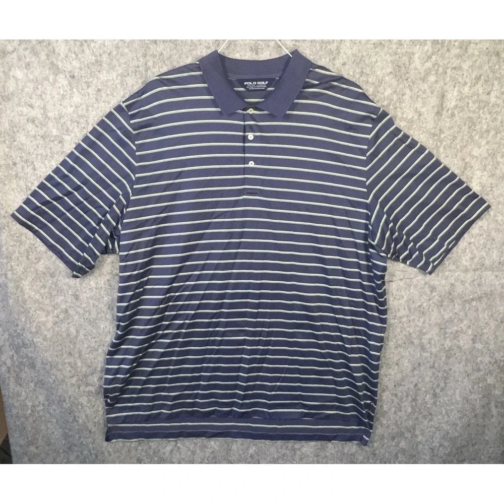 Ralph Lauren Shirt Men's 2XL Purple Polo Golf Performance Striped Pima‎ Cotton